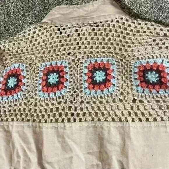 Blu Pepper Utility tan jacket crochet back Size M - Picture 8 of 8
